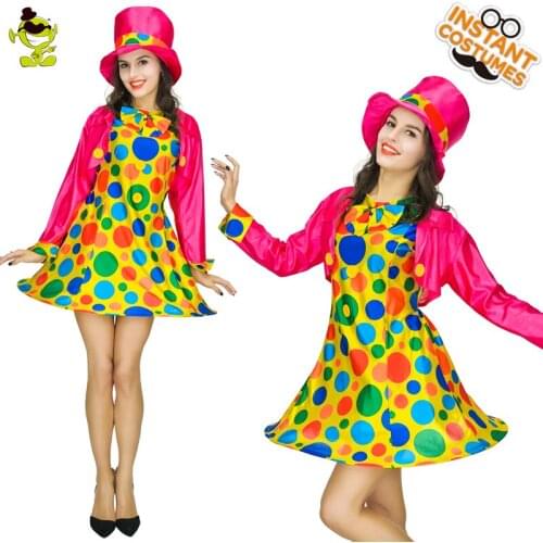 Women Colorful Clown Costumes Adult Funny Circus Girl Cosplay Costumes Halloween Dress Up Clown Beauty Dress