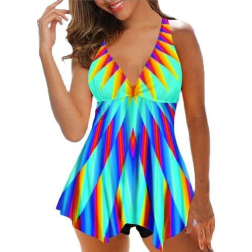 Plus Size Vintage Two Piece Bathing Suit 2021 Swimwear Women V-neck Tankini Swimsuits Sexy Push-up Beachwear Shorts Bikinis