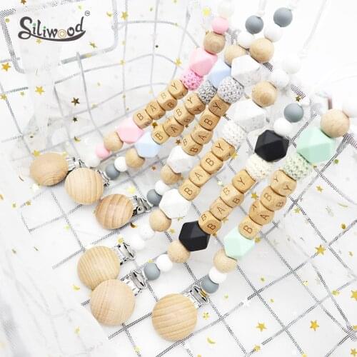 1Pc Customizable Silicone Baby Pacifier Clips Infant Nipple Soother Holder Wooden Letters Carved Kids Toys BPA Free Safe Babies