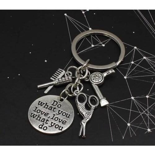 1 vintage barber key ring comb scissors hair dryer key ring fashionable jewelry hair stylist gift