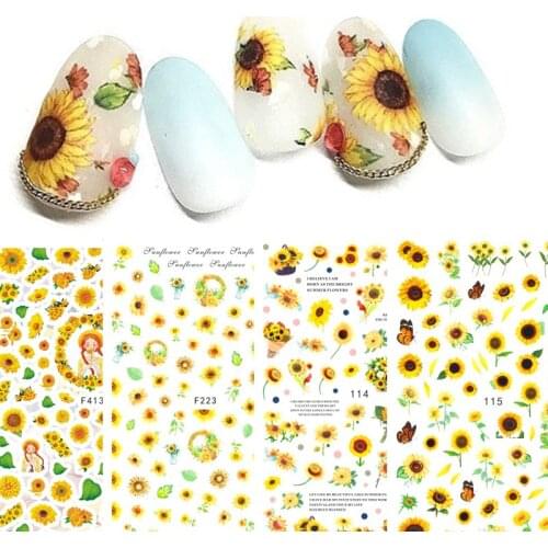 2PCS Adhesive Sunflower 3D Nail Sticker Decals Foil Nail Art Decorations Stickers Designer Manicure Supplies Chrysanthemum