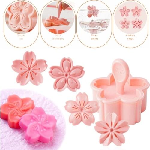 5pcs Sakura Cookie Molds 3D Handmade Biscuit dessert Mold Cutter DIY Pink Cherry Blossom Fondant Baking Tool Flower Shape Mould
