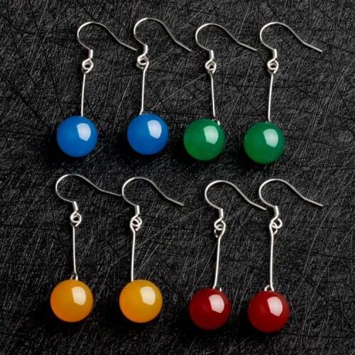 925 Silver Natural Agate Chalcedony 10mm Beads Earrings Original DIY By Hand Accessories Green Bead Women Jewelry Amulet