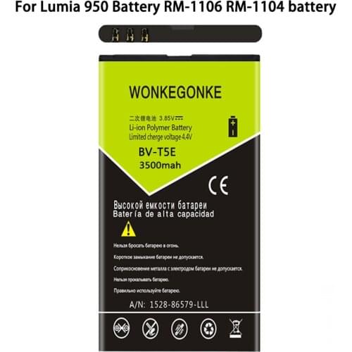 Battery charging 100% WONKEGONKE BV-T5E battery for Nokia Lumia 950 RM-1104 RM-1106 RM-110 McLa BVT5E phone Batteries Bateria