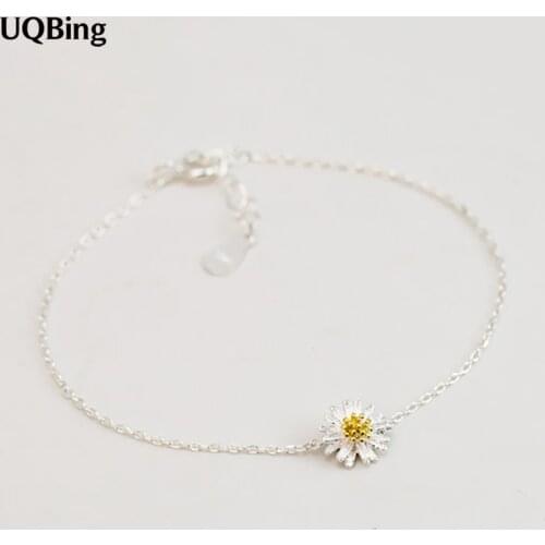 Free Shipping 925 Sterling Silver Bracelets Daisy Flower Bracelets Jewelry Gift For Girl Srebrna bransoletka pulsera de plata