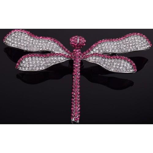Free Shipping Red / White Rhinestone CZ Dragonfly Brooch