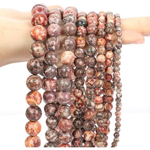 Natural Stone Red Leopard Skin Jade Jaspers Round Loose Spacer Bead For Jewelry Making DIY Charm Bracelet Necklace 4/6/8/10/12MM