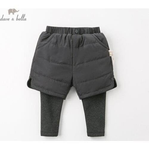 DB11628 dave bella winter unisex pants baby fashion solid pockets padded trousers children high quality trousers