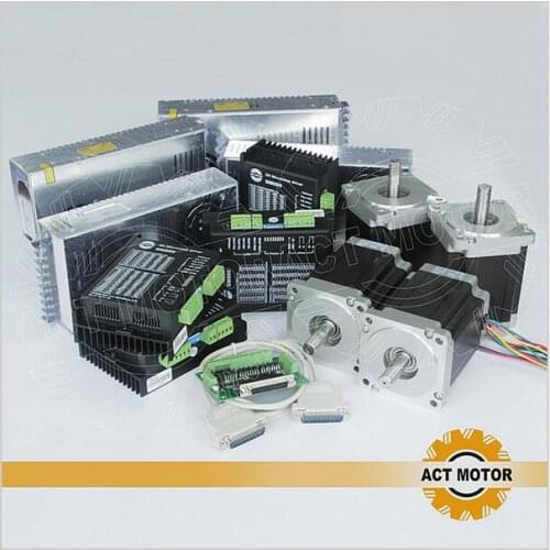 ACT Motor 4Axis Nema34 Stepper Motor 34HS9820 890oz-in 98mm 2A 8Leads Single Shaft+Driver DM860 80V 7.8A+Power Laser CNC Router
