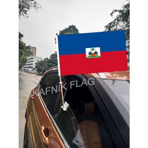 KAFNIK,30*45CM Haiti Window Car Flags and Banners Countries World Custom Flags with 43/52cm flagpole for car decoration