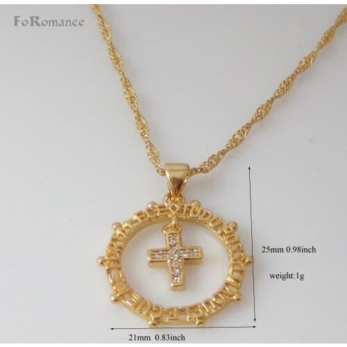 FoRomance YELLOW GOLD GP 18" NECKLACE & JESUS CROSS RELIGIOUS GOD HANGS 0.98" PENDANT me fortalece tudo posso naquele GUE