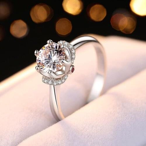 14K White Gold Crown Ruby Moissanite Ring excellent cut Lab Diamond Ring jewelry Wedding Party Anniversary Ring