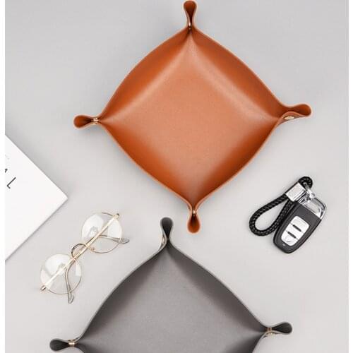 Leather Valet Tray Organizer for Jewelry Snap Leather Catchall Bowl Accessories Storage Dump Tray for Bedside Travel HE