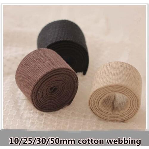 10/25/30/50mm Medium Heavy weight cotton webbing 2'' cotton tape black/khaki/coffee color bag belt decorative free shipping 5m