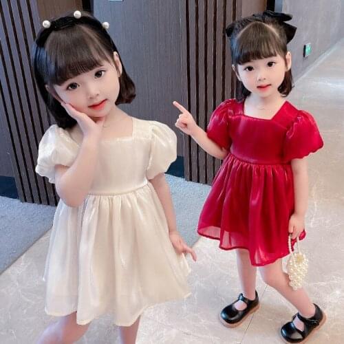 Girls summer dress new foreign gas princess dress white French dress bubble sleeve baby skirt