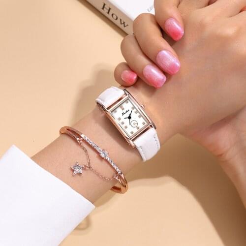 Fashion Thin Leather Belt Watch Female Rectangular Rhinestone Face Trendy Female Student Hand Watch