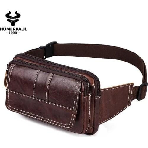 Genuine Leather Mens Waist Bag Top Layer Cowhide Multifunctional Chest Pack Retro Messenger Bags Casual Daily Phone Money Pouch