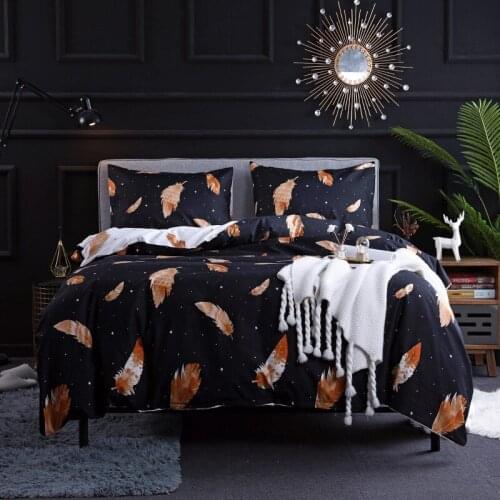 New Duvet Cover + Pillow case Leaves Printed Bedding Sets Home Bedding Set 2-3pcs High Quality Plaid Pattern