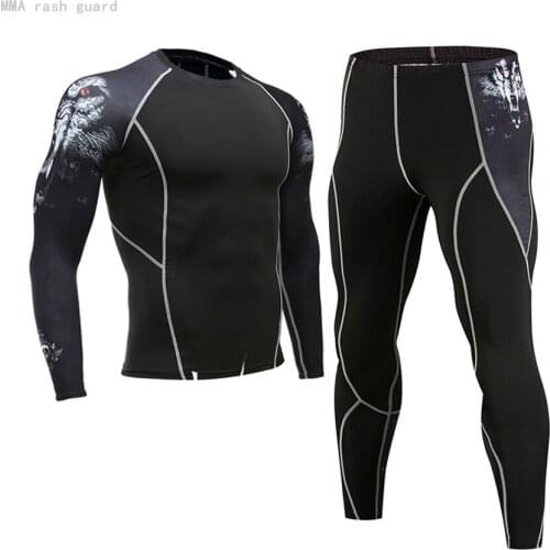 New Thermal Underwear Set Track Suit Men Sportswear Compression Tights 3D Wolf Winter Underwear Long Johns Jogging Men Wear 4XL