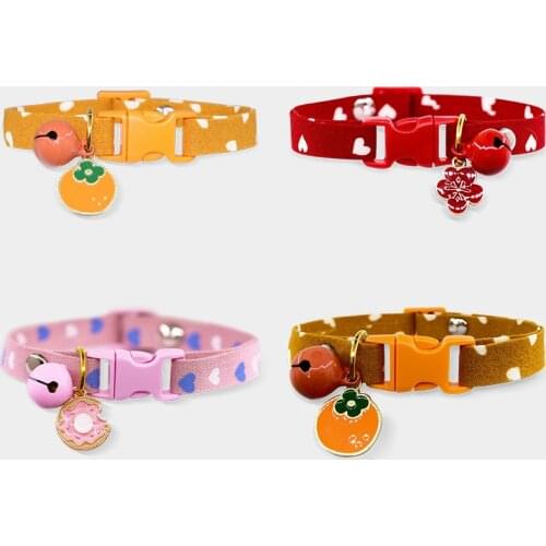 Cute Flower Pendant Print Pet Dog Cat Collar Cute Dog Neck Ring Strap with Bell Adjustable Dog Neck Ring for Small Dogs Cats