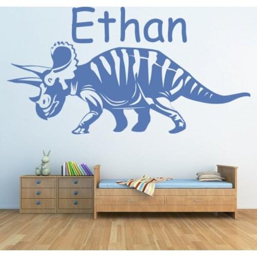 Personalised Name Triceratops Dinosaur Vinyl Decal Wall Stickers Home Decor kids Room Art Mural Custom Nesury Decor D1660