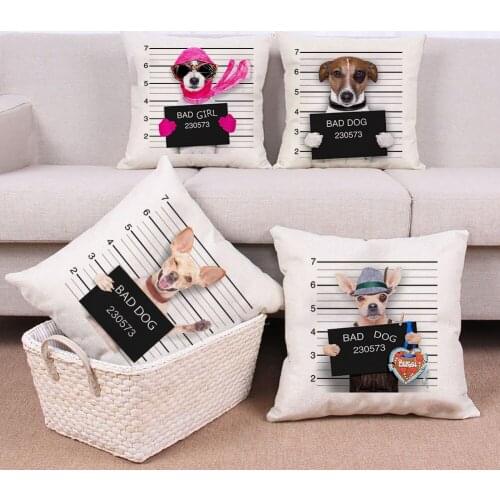 Bad Dog Pillow Covers Case Funny Print Pillows Decoration Home Sofa Office Pillowcase White Decorative Cushions Cover 45x45cm