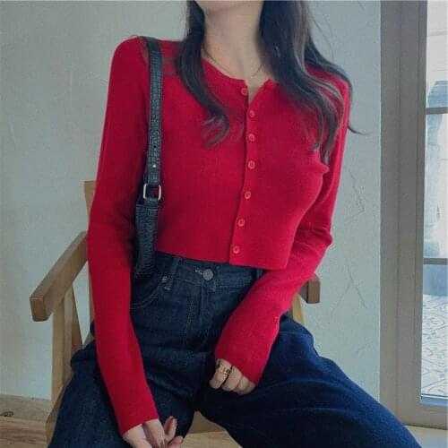 Long Sleeve Casual T shirt Cropped Cardigans Autumn Thin Womens Knitted Cardigan Sexy Solid Color Women T-shirt Crop Trendy