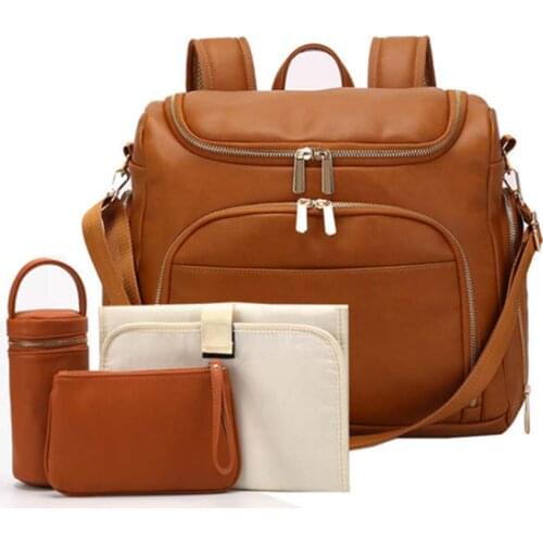 7-in-1 Baby Diaper Bag Solid PU Leather Mummy Maternity Bag Large Capacity Travel Back Pack Stroller Bags with Changing Pad