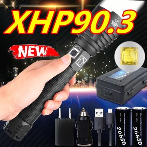 Super Powerful Xlamp XHP90 26650 battery LED Flashlight Tactical XHP70 Flash light USB Rechargeable Waterproof Lamp for Camping
