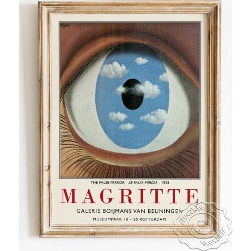 Rene Magritte Exhibition Museum Poster, The False Mirror Wall Art Canvas Painting, Sky White Cloud Blue Eyes Gallery Home Decor