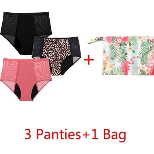 3Panties +1 Bag 4-layer Menstrual Panties Physiological Pants Leak Proof Underwear Women Period Mesh Breathable Briefs Underwear