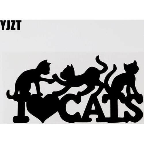 YJZT 17.7CMX8.9CM Fashion I Love Cats Vinyl Car Window Sticker Decal Black/Silver 8C-0208