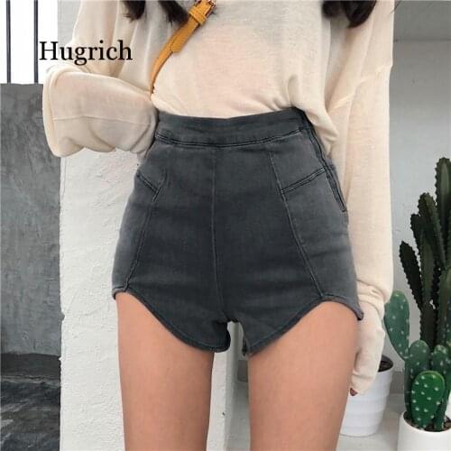 2021 New Spring Summer Fashion High Waist Slim Elastic Denim Shorts Female Zippers Shorts