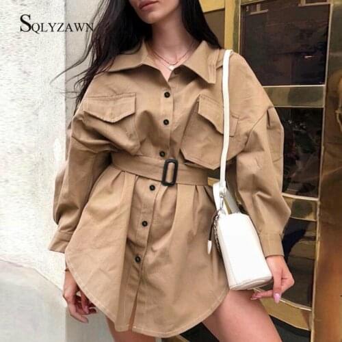 Korean Cotton Khaki Tunic Belt Long Trench Female Streetwear Fall Long Sleeve Windbreaker France Coat Fashion Chic Outerwear