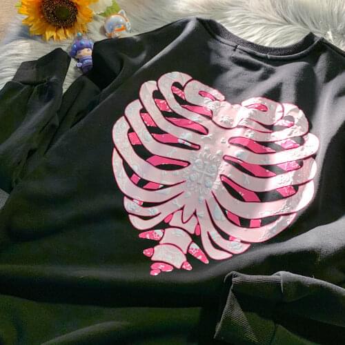 2021 Winter Goth Skull Print Sweatshirt Hip Hop Harajuku Teens Clothes Women Tops Cotton Casual Oversized New Streetwear Fashion