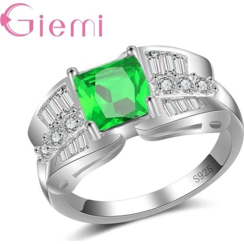 RealSilver 925 Silver Rings Mosaic with Green Crystal Party Accessories Women Wedding Jewelry for Best Friends