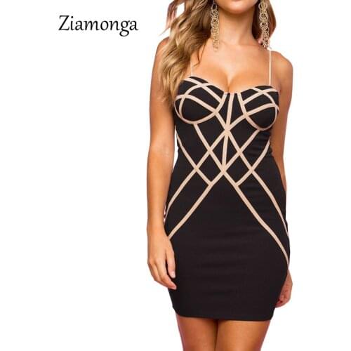 Ziamonga Sexy Strapless Bodycon Dresses Fashion Women Striped Bandage Dress Spaghetti Strap Sheath Party Dress Vestidos 2019 New
