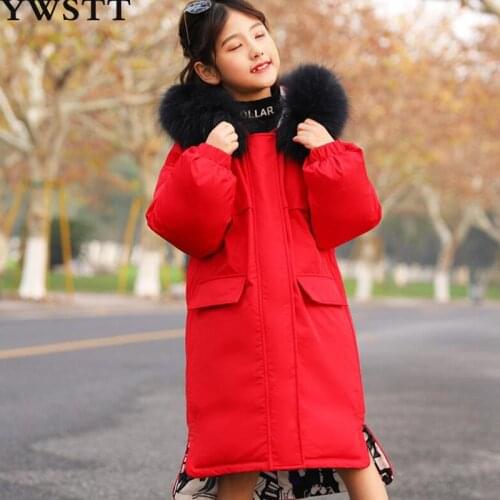 Winter Down Jacket Girls Long Cotton clothing 2019 Fashion Zipper Double-Sided Wear Letter Woman Hooded Fur Collar Plus Size