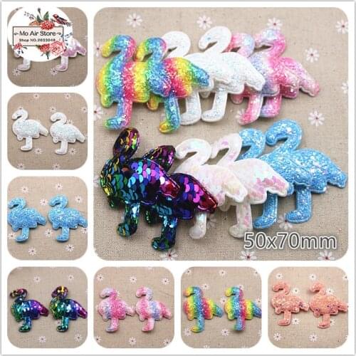 5x7CM 12pcs Non-woven paillette/bling slap-up flamingo patches glitter Felt Appliques for clothes Sewing Supplies DIY craft