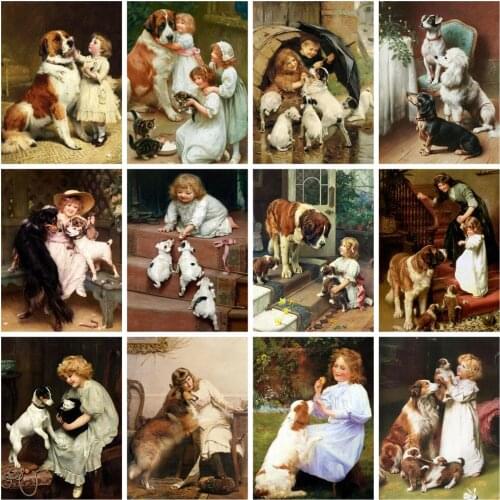 Huacan 5D Diamond Painting Full Drill Child Dog Diamond Embroidery Complete Kit Portrait Mosaic Diy Home Decor