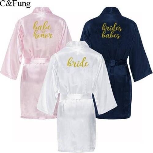 C&Fung bridal Bachelorette Party robes personalized gold letters bride Babes babe of honor shower gift Wedding Party satin robe