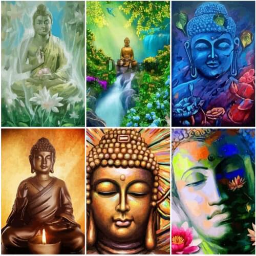 AZQSD Unframe Painting By Number Canvas Kits Buddha Home Decoration Acrylic Paint Coloring By Numbers Religion Handpainted Gift