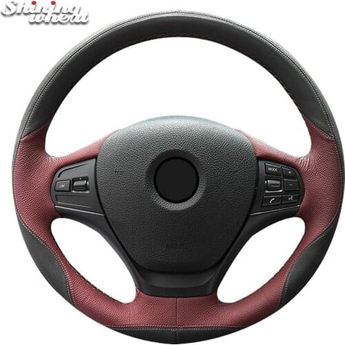 BANNIS Black Chocolate Leather Black Suede Car Steering Wheel Cover for BMW F30 316i 320i 328i
