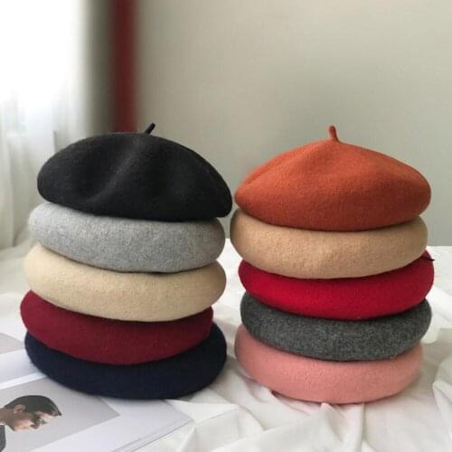 Ladies Winter Warm Thick 100% Wool Beret Hat Female Solid Color Caps French Style Hats Gorra Boina Flat Cap For Women Girls