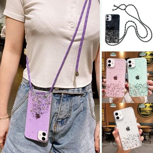 With Strap Rope Sparkle Glitter Case for Huawei P Smart 2019 Y6 Y5 Y6 Y7 Y9 Honor 20 Pro 10 Lite 30 9A 9S 9X 8X Y9S Y8S Y6S Y7A