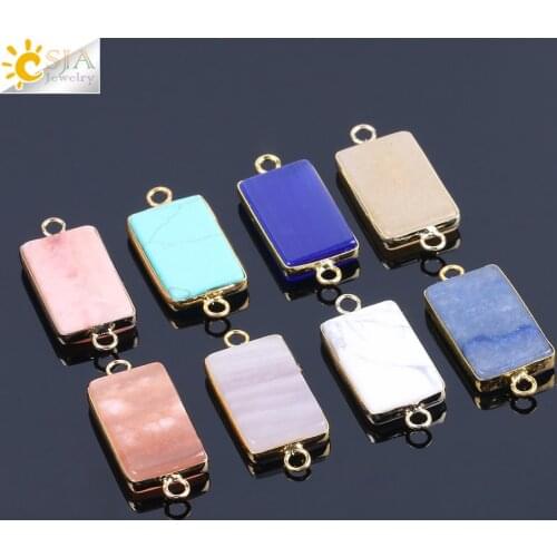 CSJA Bohemian Natural Stone Double Holes Rectangle Connector Beads for Girl DIY Earrings Hand Craft Jewelry Making Findings F177