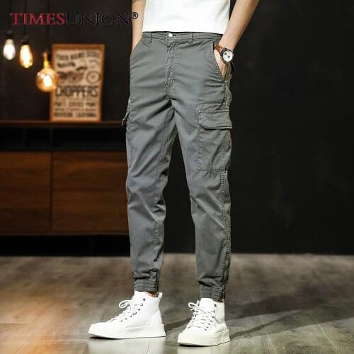 American Retro Craft Cargo Pants Letter Embroidery Work Pants Men Pure Cotton Stretch Casual Trousers Men