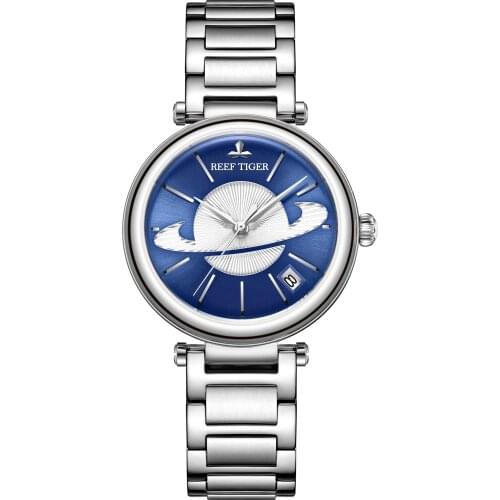 Ladies watches,women automatic watch Reef Tiger lady luxury self wind mechanical wristwatch dress clock steel strap reloj mujer