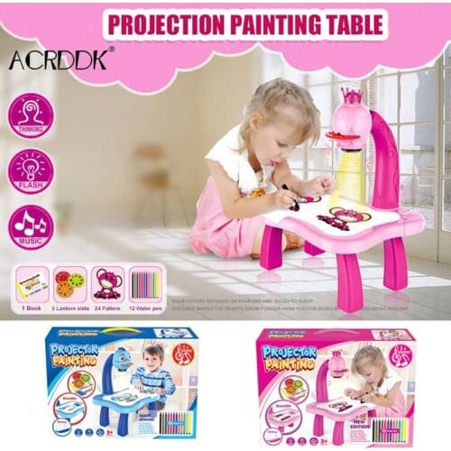 Kids Children Educational Early Learning Musical Projector Projection Painting Drawing Table Desk Toy Paint Tools FC