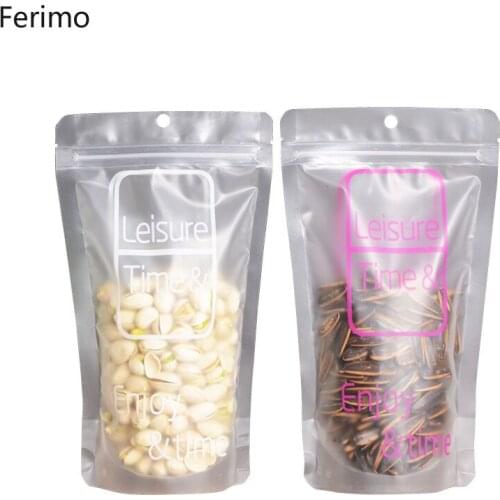 Ferimo 100pcs Fashion English Zip Lock Plastic Bags Drinks Seeds Nuts Snacks Food Storage Bag Organizer Packaging Pocket